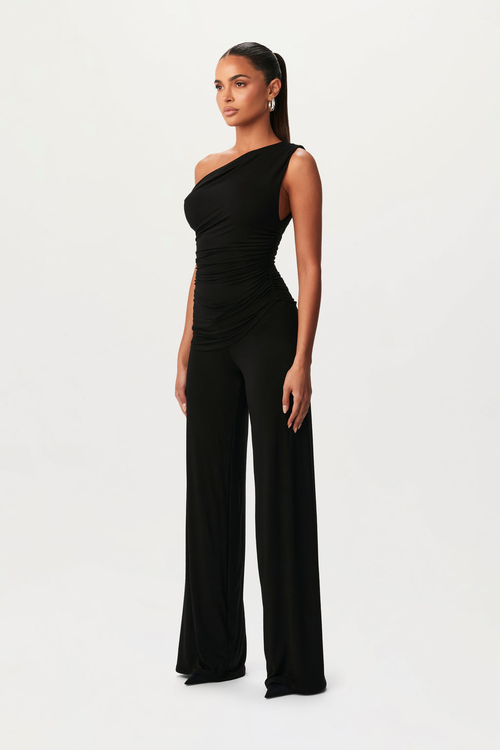 Asymmetrische Off-Shoulder Set met Ruches – Elegante Tweedelige Outfit met Hoge Taille en Slank Silhouet 7