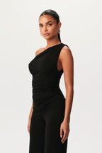 Asymmetrische Off-Shoulder Set met Ruches – Elegante Tweedelige Outfit met Hoge Taille en Slank Silhouet 8