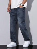 Casual Washed Men's Jeans, Straight Leg Fit, Cotton Blend, Comfortable All-Season Wear, Practical Pockets 11