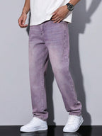 Casual Washed Men's Jeans, Straight Leg Fit, Cotton Blend, Comfortable All-Season Wear, Practical Pockets 9