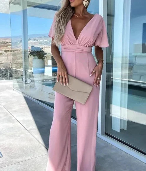 Feestelijke Jumpsuit met Ruchemouwen en Wijde Pijpen – Elegante en Trendy Uitstraling in Hoogwaardig Materiaal 3