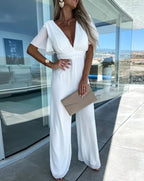 Feestelijke Jumpsuit met Ruchemouwen en Wijde Pijpen – Elegante en Trendy Uitstraling in Hoogwaardig Materiaal 4