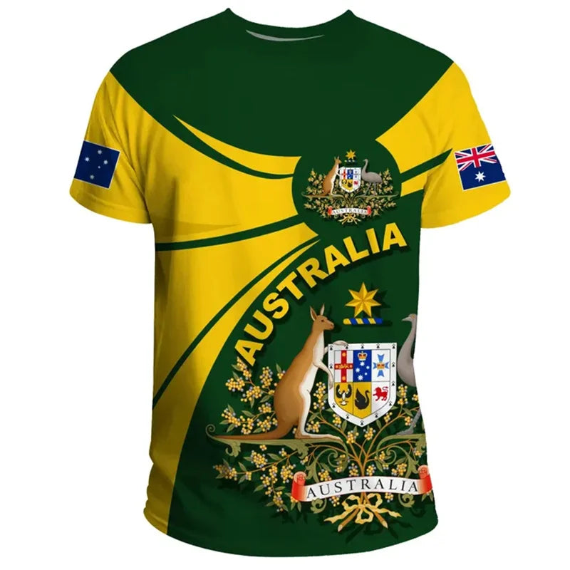 Men's 3D Printed Australia Flag T-Shirt, Short Sleeve Loose Fit Tee, Comfortable Cotton Blend Summer Shirt 1