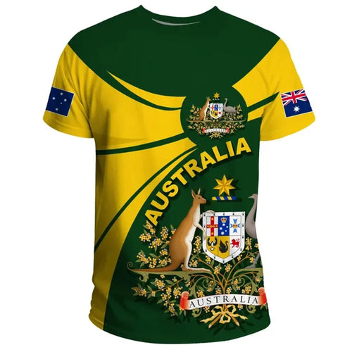 Men's 3D Printed Australia Flag T-Shirt, Short Sleeve Loose Fit Tee, Comfortable Cotton Blend Summer Shirt 1