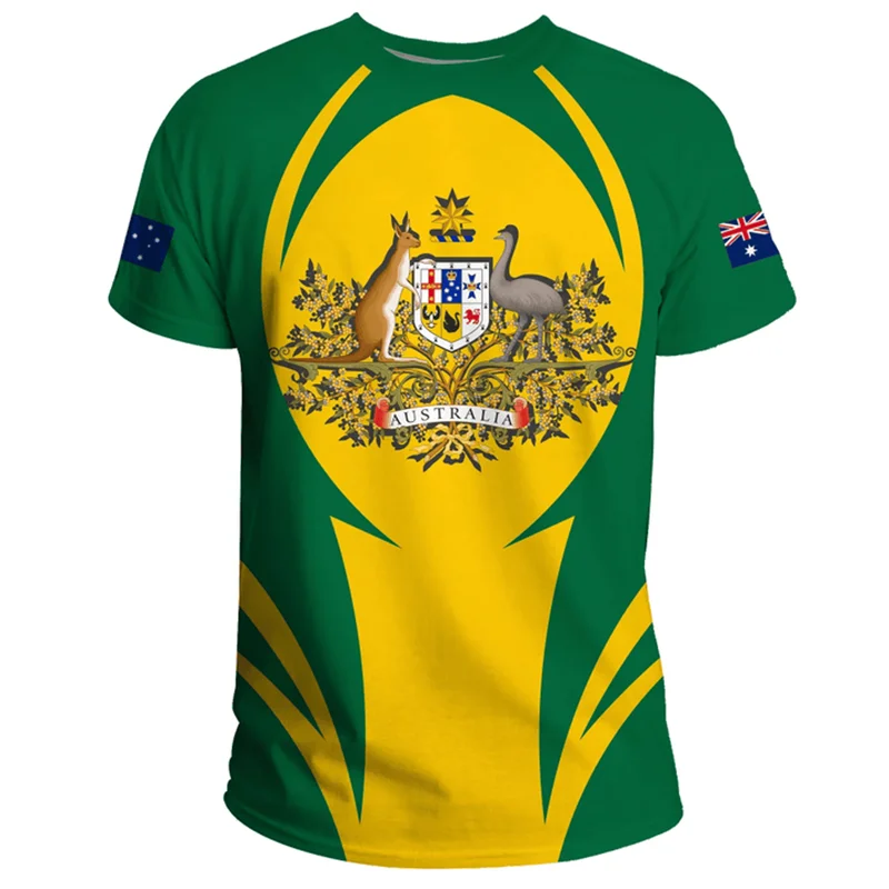 Men's 3D Printed Australia Flag T-Shirt, Short Sleeve Loose Fit Tee, Comfortable Cotton Blend Summer Shirt 4