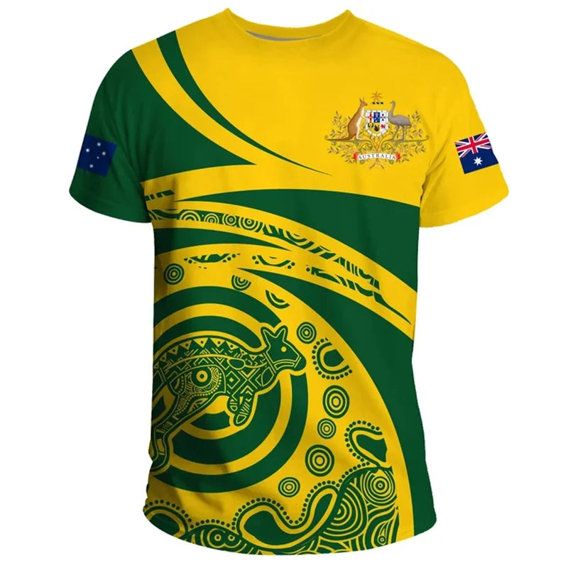 Men's 3D Printed Australia Flag T-Shirt, Short Sleeve Loose Fit Tee, Comfortable Cotton Blend Summer Shirt 6