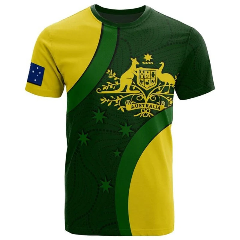 Men's 3D Printed Australia Flag T-Shirt, Short Sleeve Loose Fit Tee, Comfortable Cotton Blend Summer Shirt 8