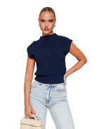 Mouwloze Gebreide Spencer met Ronde Hals – Marine Kleur, Maat S/M, 100% Katoen, Comfortabele Pasvorm 0