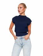 Mouwloze Gebreide Spencer met Ronde Hals – Marine Kleur, Maat S/M, 100% Katoen, Comfortabele Pasvorm 1