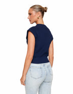 Mouwloze Gebreide Spencer met Ronde Hals – Marine Kleur, Maat S/M, 100% Katoen, Comfortabele Pasvorm 2