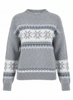 Noorse Wollen Trui Dames met Sneeuwvlokkenpatroon – Klassieke Pasvorm en Zachte Wolmix voor de Winter