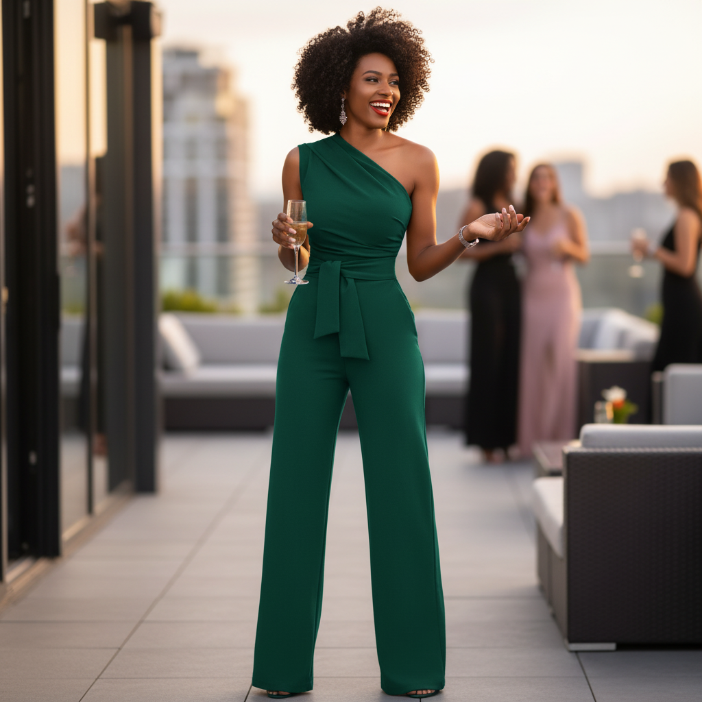 Sophie Feestelijke Jumpsuit Dames met Wijde Broek en Korte Mouwen – Stijlvolle Outfit voor Elke Gelegenheid 2