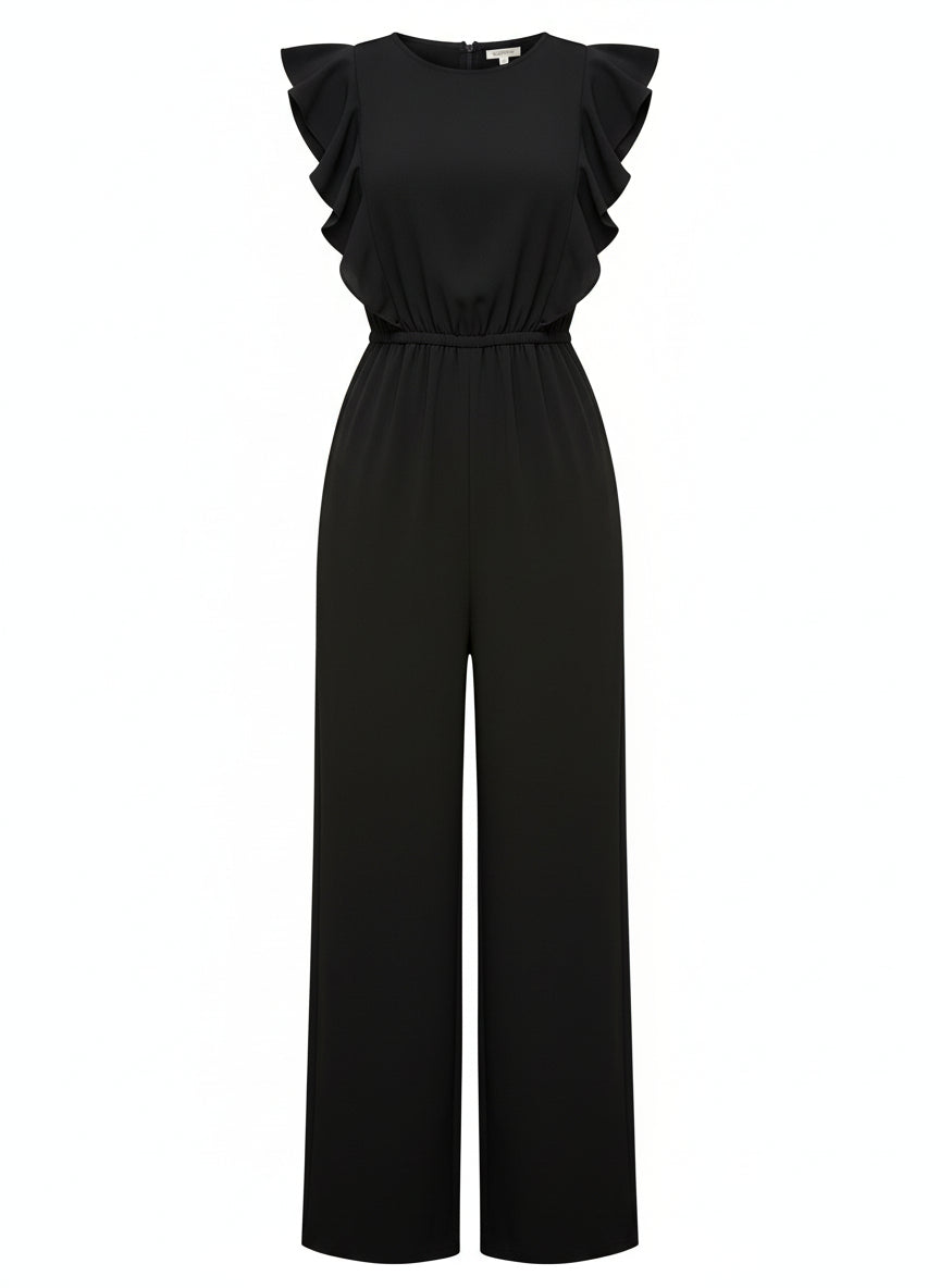 Stijlvolle Jumpsuit met Ruches Mouwen en Ceintuur - Perfect voor Formele en Informele Gelegenheden 8
