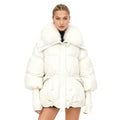 White Winter Jacket with Plush Fox Fur Collar, Adjustable Waist, Insulated Goose Down, Water-Resistant Outer, Women's Winter Coat 0