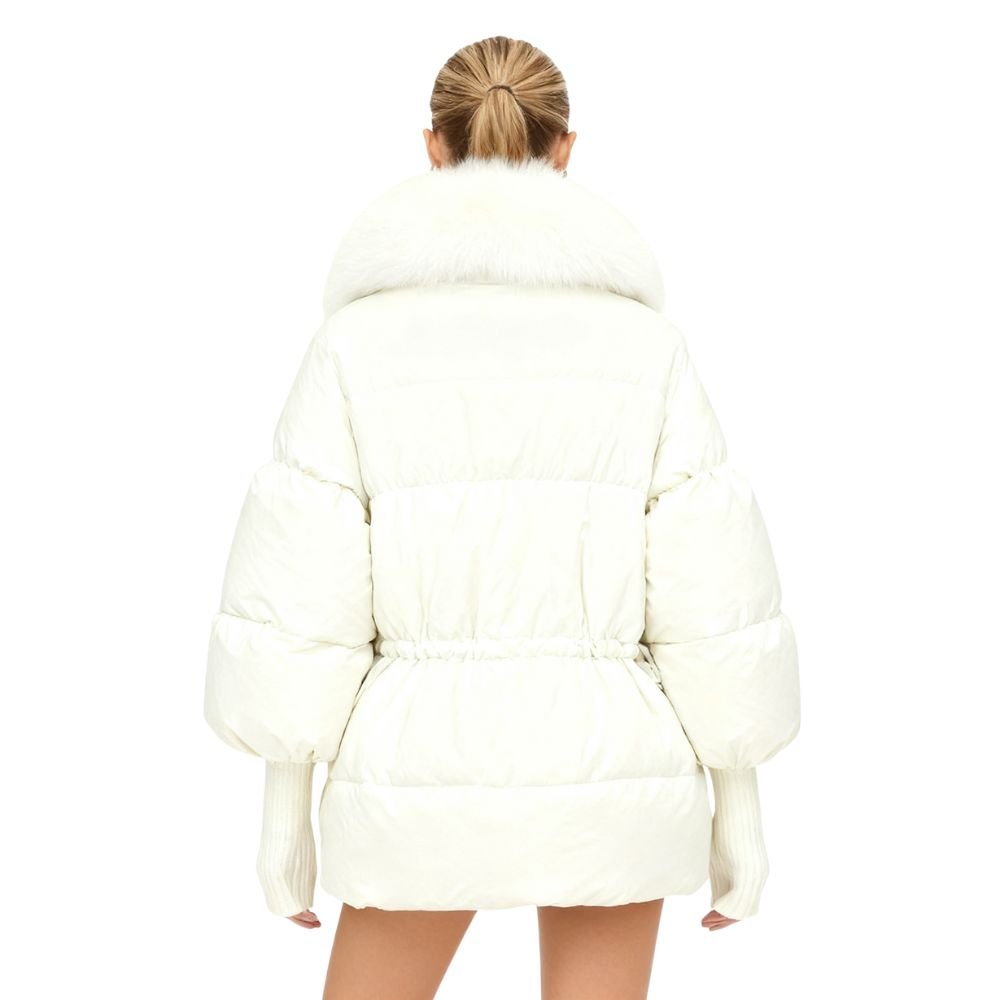 White Winter Jacket with Plush Fox Fur Collar, Adjustable Waist, Insulated Goose Down, Water-Resistant Outer, Women's Winter Coat 2