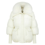 White Winter Jacket with Plush Fox Fur Collar, Adjustable Waist, Insulated Goose Down, Water-Resistant Outer, Women's Winter Coat 3