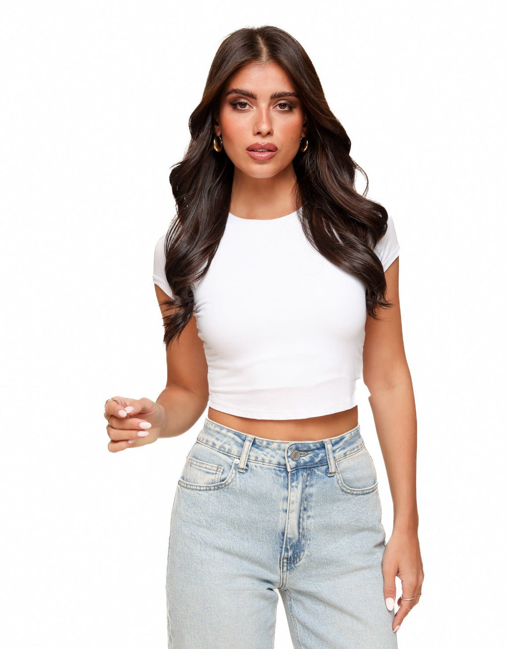 Witte Cropped Top met Korte Mouwen en Dubbele Voering – Perfect voor Casual en Avondlook 1