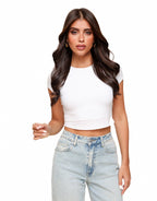 Witte Cropped Top met Korte Mouwen en Dubbele Voering – Perfect voor Casual en Avondlook 1