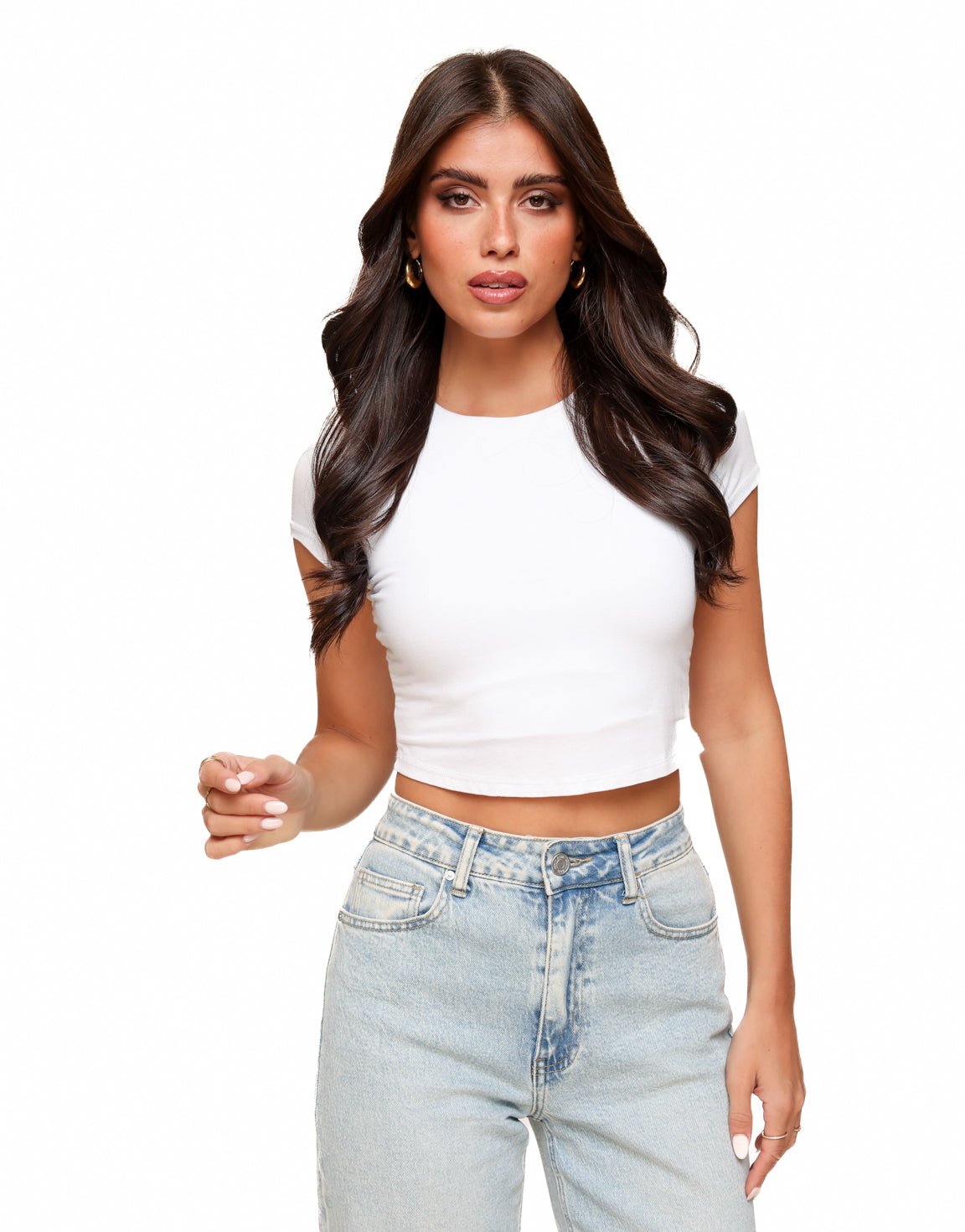 Witte Cropped Top met Korte Mouwen en Dubbele Voering – Perfect voor Casual en Avondlook 1
