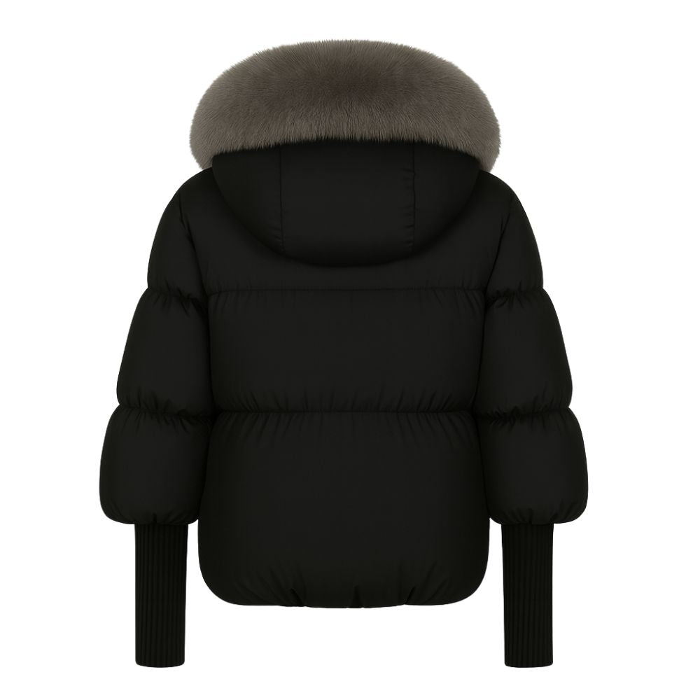 Women's Black Puffer Jacket with Detachable Fox Fur Collar – 800 Fill Power Winter Coat for Ultimate Warmth and Style 4