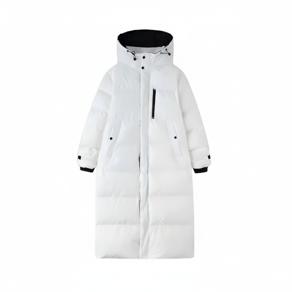 Women's Long Down Jacket with Hood and Pockets – Warm Quilted Coat 1