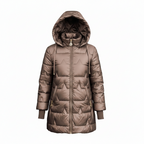 Women's Long Hooded Down Jacket with Zip Closure – Quilted Design for Cold Weather