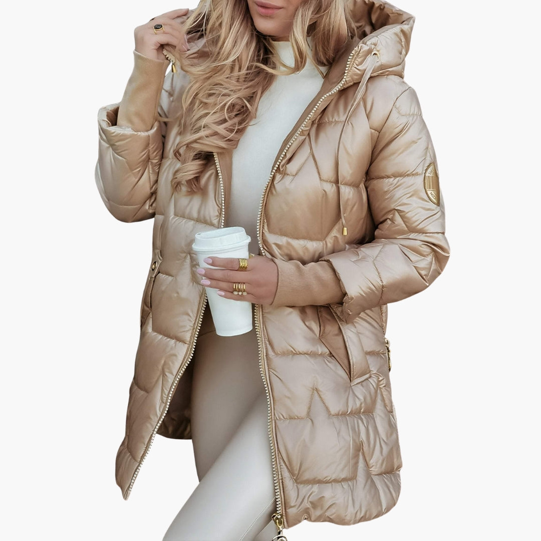 Women's Long Hooded Down Jacket with Zip Closure – Quilted Design for Cold Weather 3
