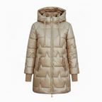 Women's Long Hooded Down Jacket with Zip Closure – Quilted Design for Cold Weather