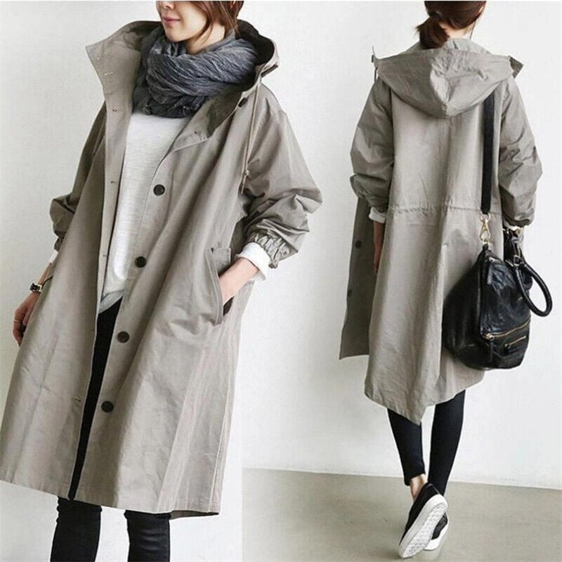 Women's Waterproof Trench Coat with Hood – Lightweight Stylish Outerwear for Spring and Autumn 8