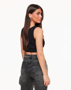 Zwarte Cropped Top voor Dames – Mouwloos en Stretchy Model, Trendy en Comfortabel Topje Dames 1