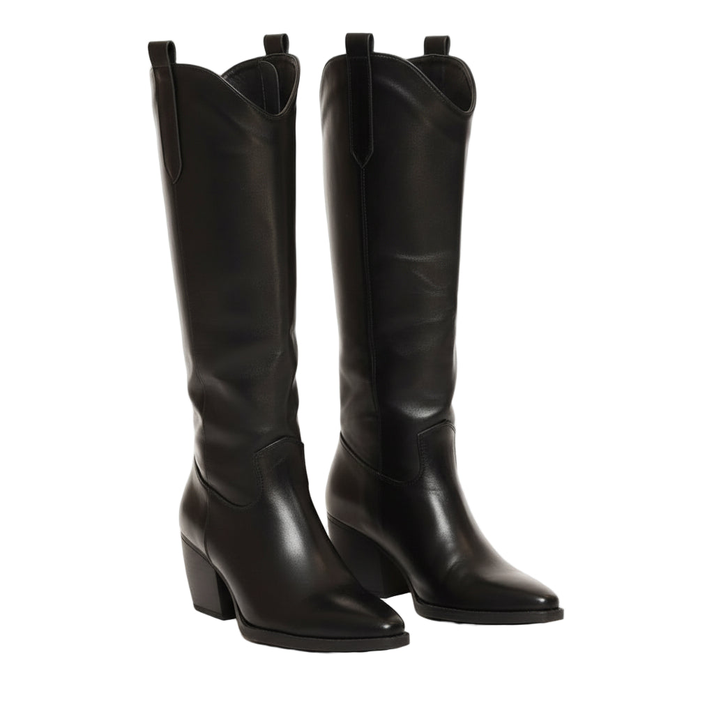 Zwarte Hoge Cowboylaarzen Dames van PU Leer met Ritssluiting en Puntneus - Maat 39 0