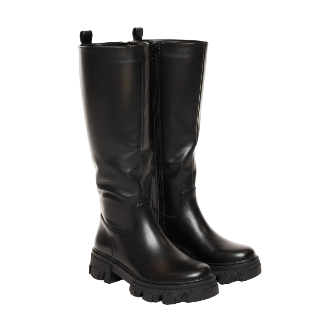 Zwarte Hoge Laarzen met Trackzool en Rits – Maat 37, Comfortabele Pasvorm en Uitstekende Grip 0