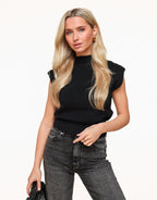 Zwarte Mouwloze Top voor Dames met Ronde Hals – Gebreide Spencer, Ademend en Comfortabel 1